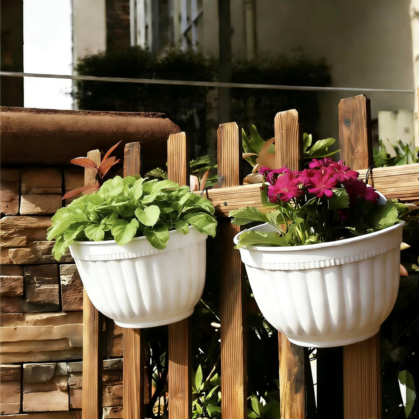 ORIMERC 4 Pack White Wall Planter Pots Vertical Living Wall Hanging Planters Wall Mounted Planter Holder with Drainage Hole for Indoor Outdoor Plants Wall Decor with Hooks/Screws