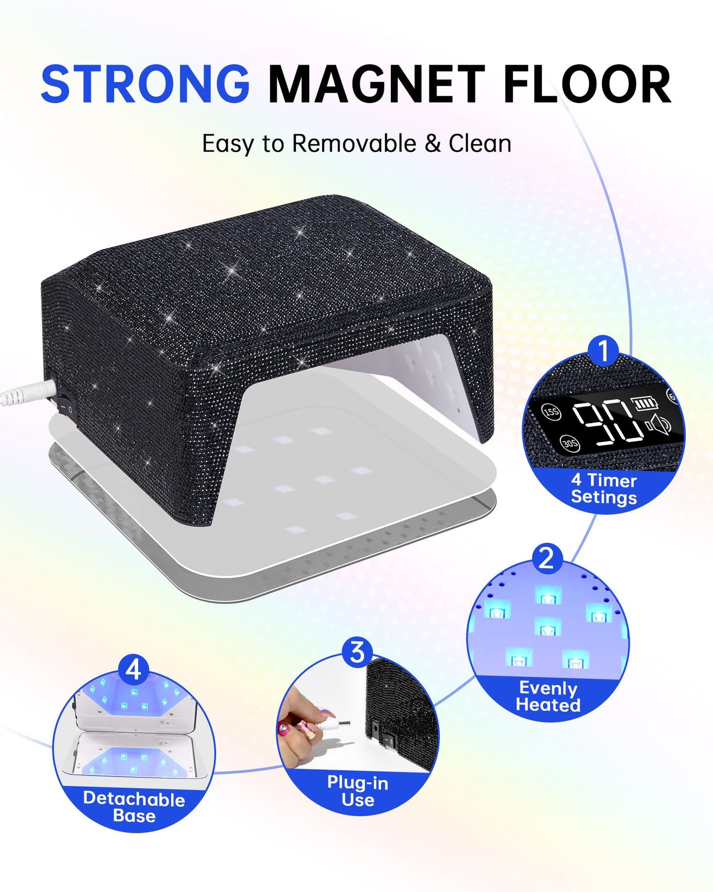 CHRISTINE SHELLY UV LED Nail Lamp 96W Nail Dryer Sparkly Gel Polish Light 4 Timer Setting Professional Quick Dry Curing Lamp with Display Auto Sensor for Salon & Home, Black