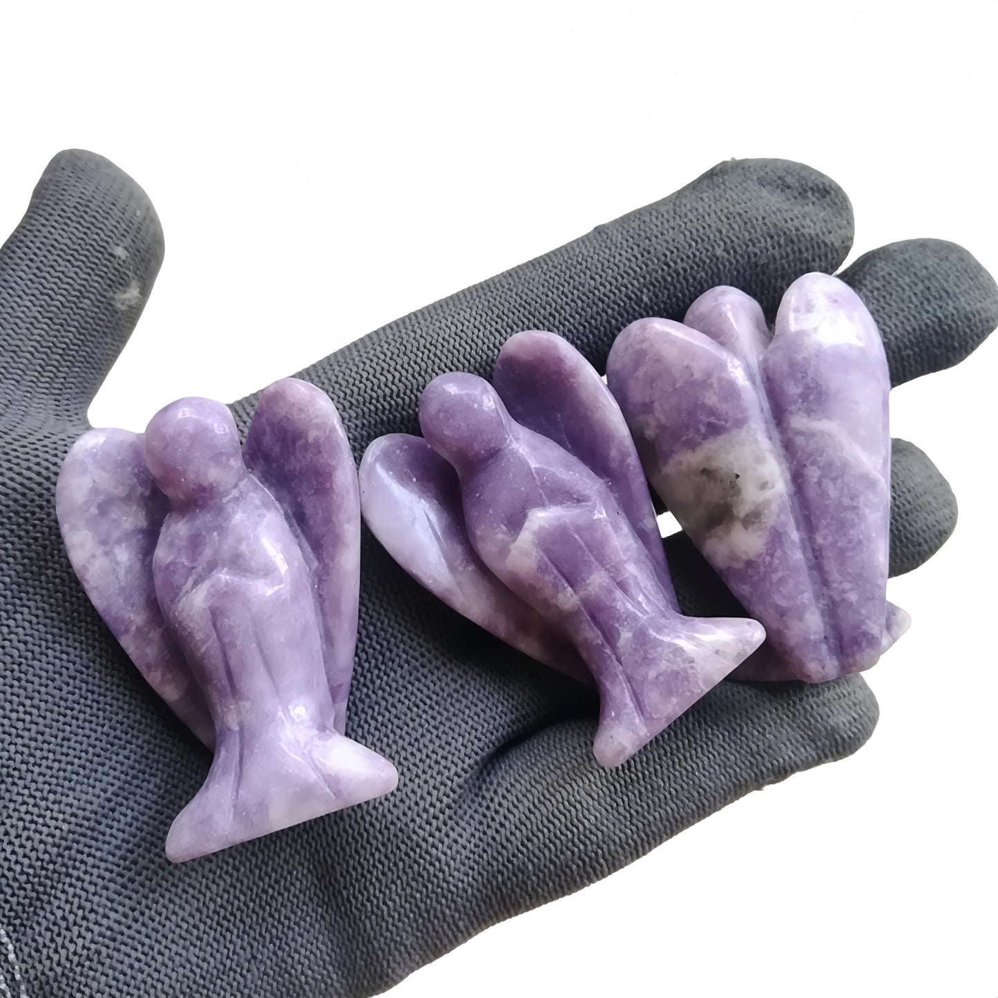 Afucats Natural Purple Lepidolite Healing Guardian Angel Indoor Decorative Stone,1.5 Inches Carving Pocket Palm Statue,Gift for Her Christmas Décor