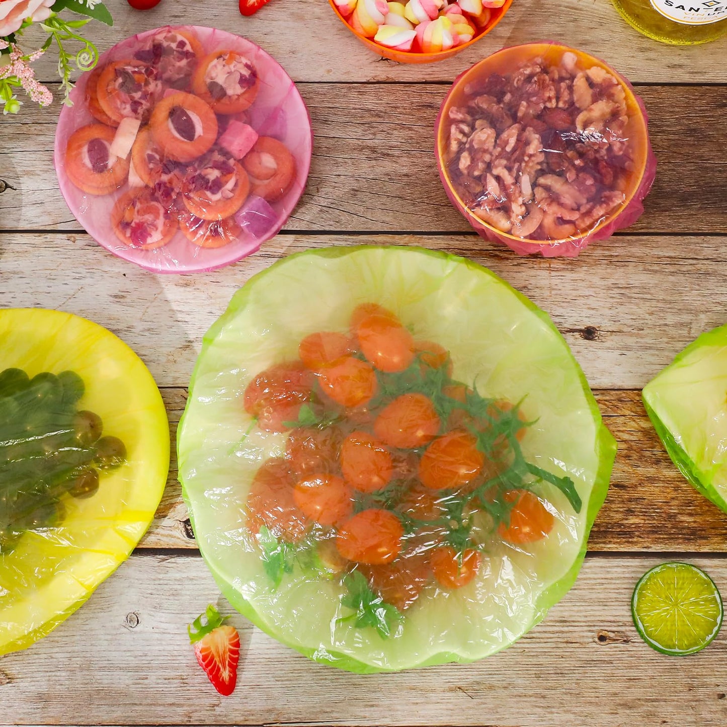 Mwellewm Bowl Covers Reusable Elastic Plastic Wrap for Food Storage Fresh Keeping Stretch Bags Bowl Covers for Bread Proofing Alternative to Foil for Family Outdoor Picnic Sourdough Baking(180)