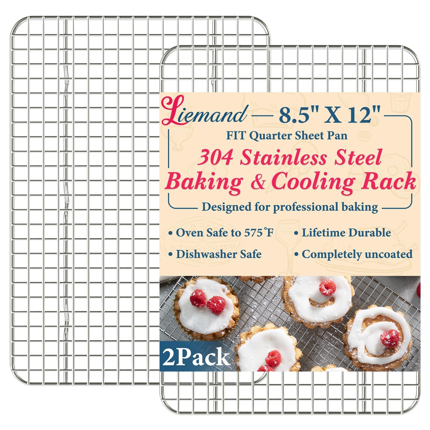 Cooling Racks for Cooking and Baking - 8.5"x12" Oven Safe Premium Stainless Steel Heavy Duty Baking Rack Tight-Wire, Fits Quarter Sheet Pan for Roasting & Grilling & Cooking - Set of 2