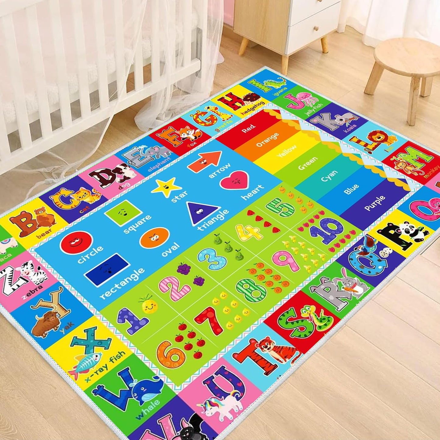 ABC Play Carpet for Kids – Extra Large Preschool Rug with ABCs, Numbers, Animals, and Colors for Playroom & Classroom - (78.7X59 Inches)