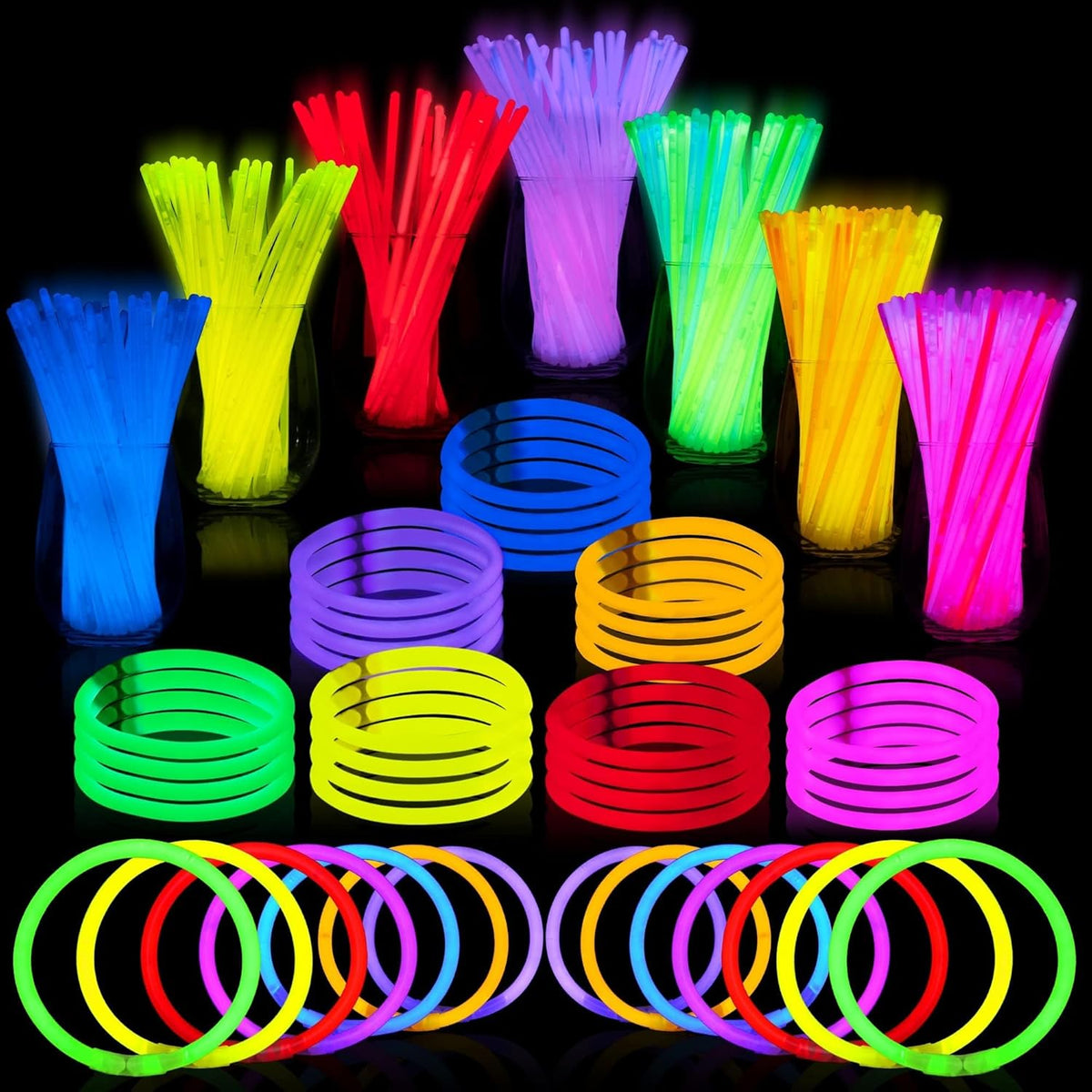 JOYIN 1000 Pcs 8" Glow sticks Bulk Party Favors Pack, Neon Glow in the Dark Party Supplies, Light Up Necklaces and Bracelets with Connectors, Christmas, Halloween, Football, Birthday Decorations