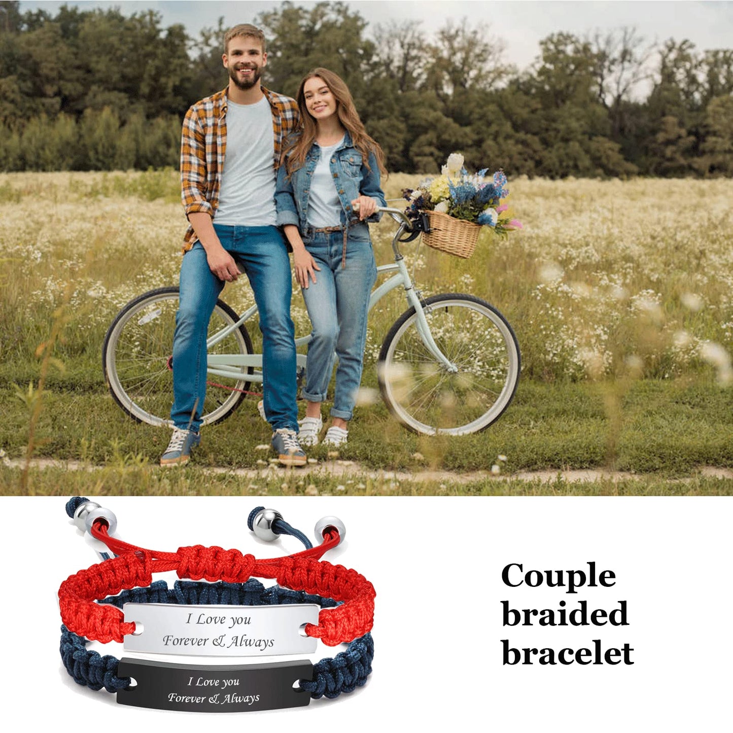 VNOX 2 Pcs Relationship Bracelets for Couples-Red Blue Handmade Braided Rope Cord Bracelets for Him Her Boyfriend