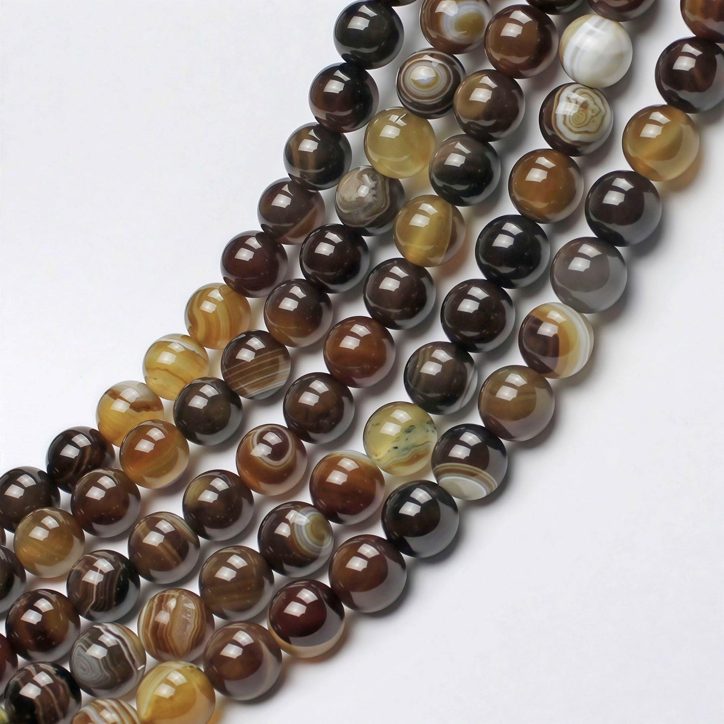 MJDCB Natural Stone Beads Coffee Stripe Agate Round Loose Beads for Jewelry Making DIY Bracelet Necklace (8mm)