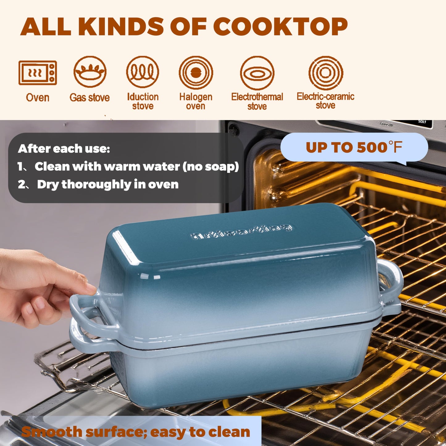 Articasting 11x5 Inch Cast Iron Loaf Pan With Lid, 5.8 Qt Large Loaf Pans for Sourdough Bread Baking, Heavy Duty Dutch Oven Bread Pan For a Crispy Crust, Seasalt