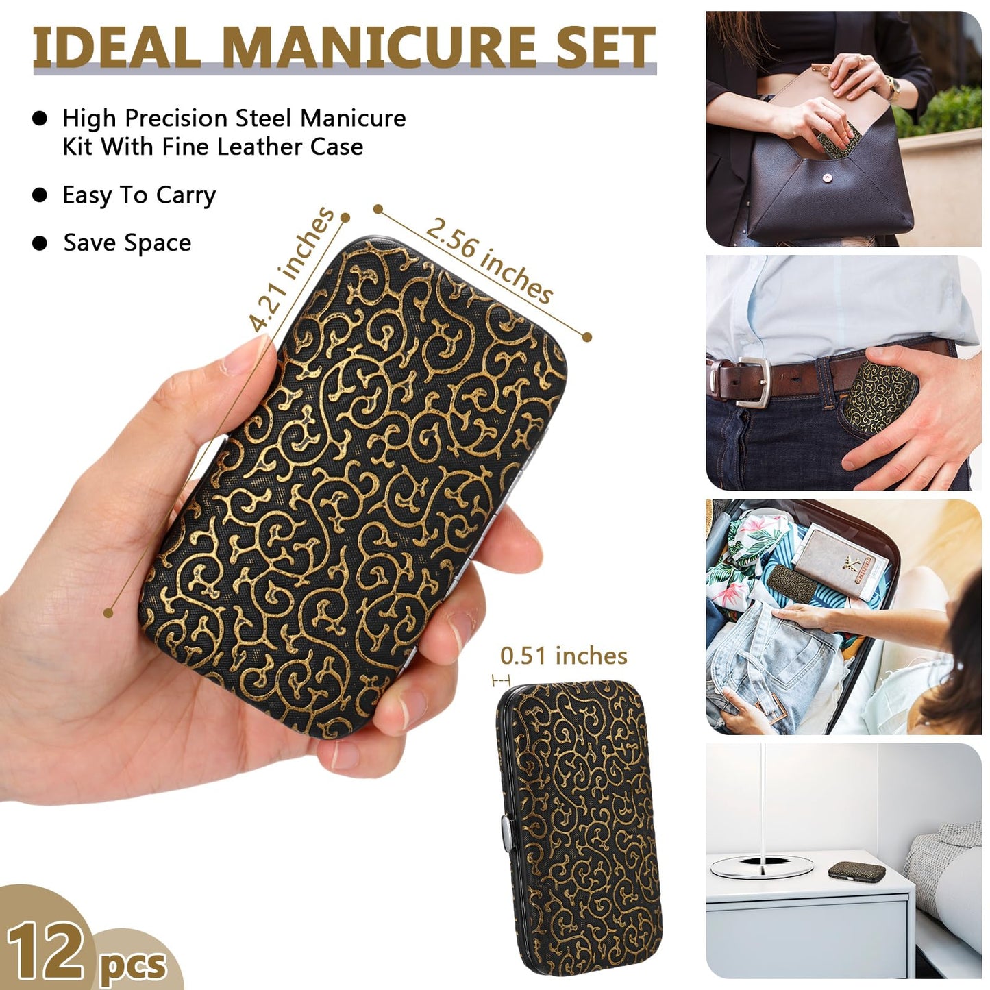 Geosar 12 Sets Manicure Set Nail Clippers Set Pedicure Kit 12 in 1 Stainless Steel Professional Grooming Kits Nail Care Tools with Travel Case for Home Tool(Modern Style)