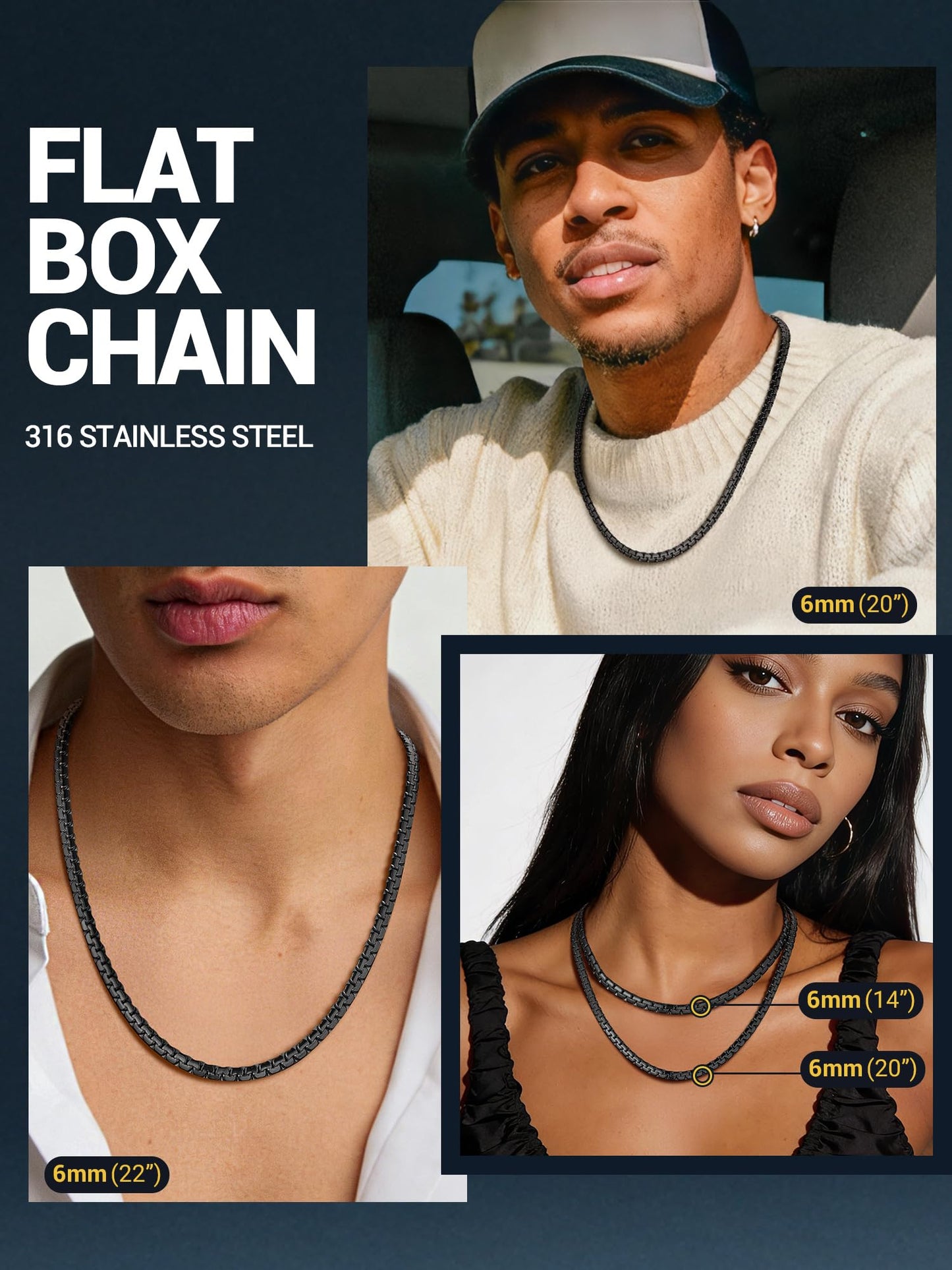 PROSTEEL Flat Link Chain Layering Necklace Mens Jewelry Minimalist Chain Statement Black Necklace for Men