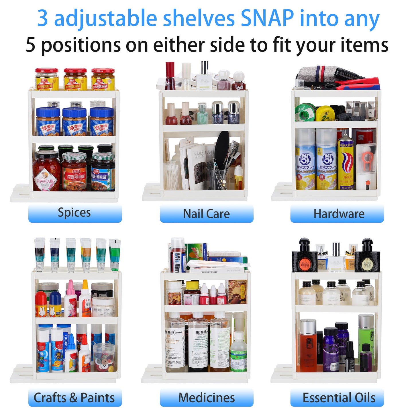 Dutiplus Medicine Organizer 3-Tier Shelves Cabinet Storage Rack Organizer for Holding Vitamins, Supplements, Cosmetics 10.82" H x 5.82" W x 10.43" D (Creamy White)