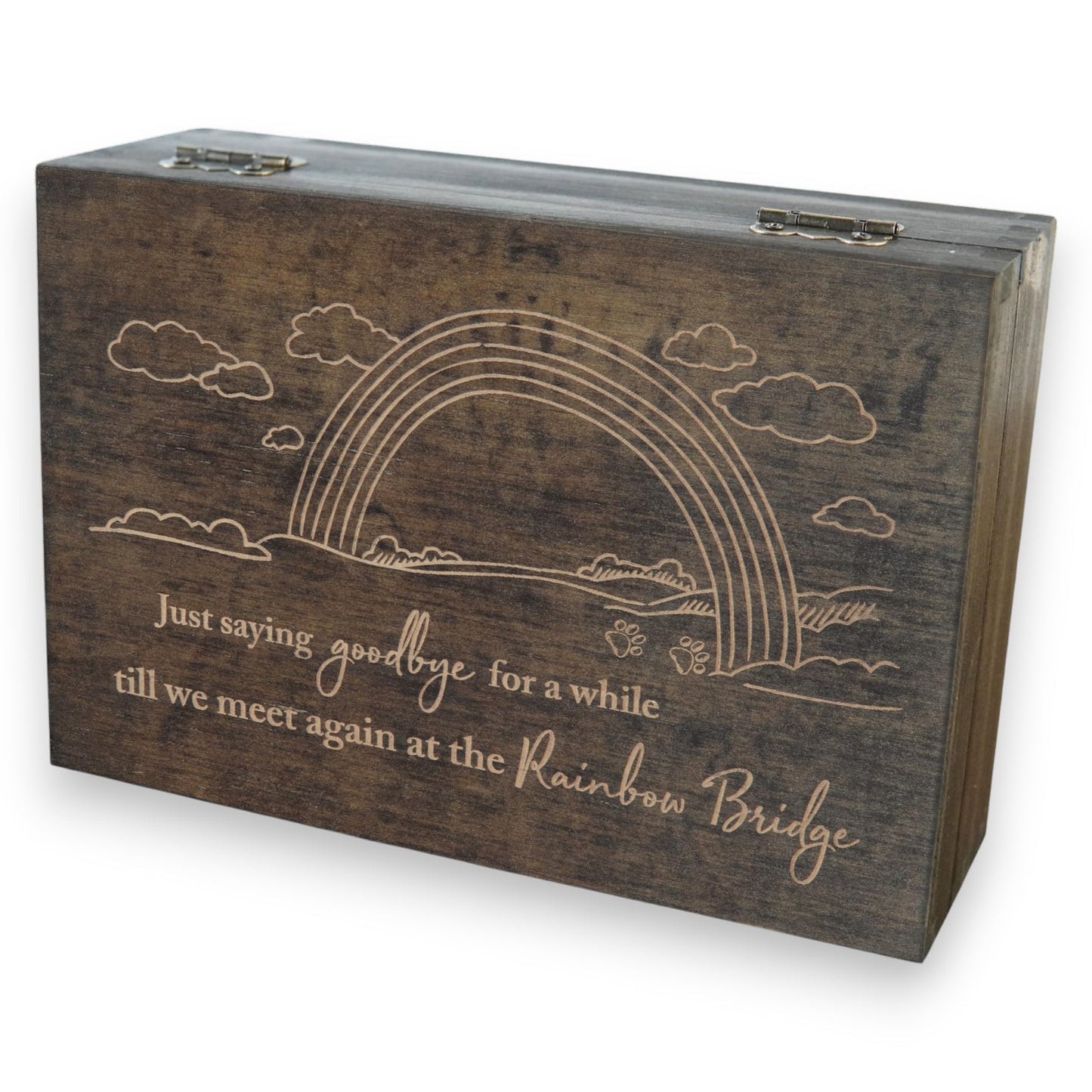 Engraved Pet Memory Box – Wooden Keepsake Box for Dog or Cat Remembrance – Pet Loss Gift – Medium Size – Dark Walnut Finish – 8.5 x 6 x 3 in