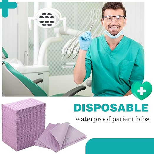 Newwiee 750 Pcs Disposable Dental Bibs Bulk Waterproof Tattoo Sheet Patients for Lash Nail Art Tray Cover 13" x 18"(Purple)