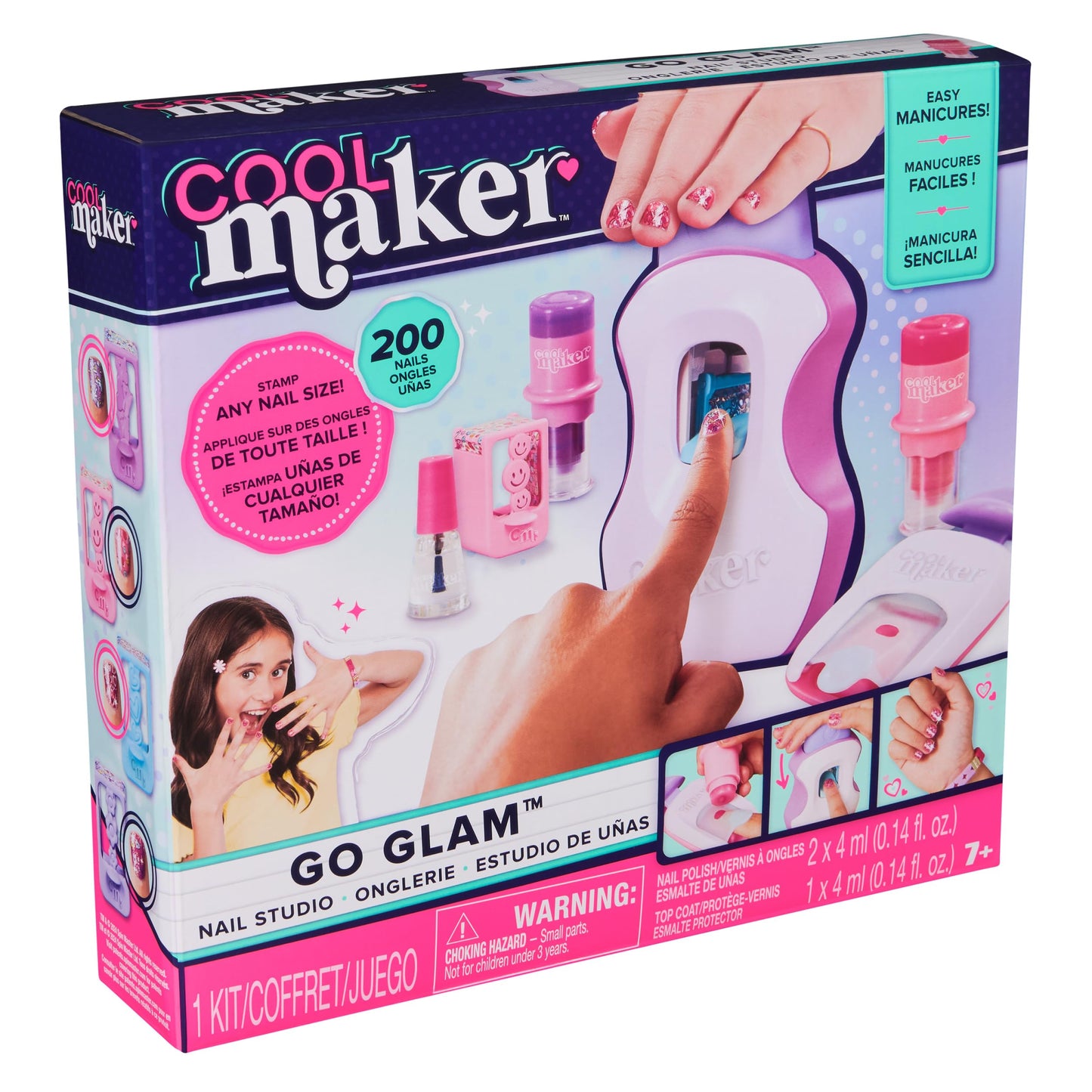 Cool Maker, GO Glam Studio Nail Kit, Style 200 Nails, 4 Designs, 2 Polish Applicators & Mask (Packaging May Vary), Arts and Crafts for Ages 7 and up
