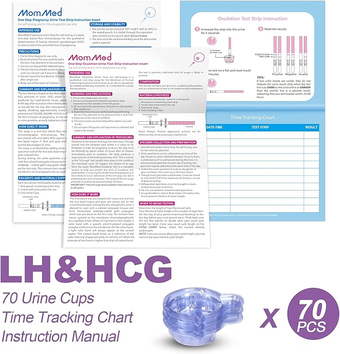 MomMed Ovulation Test Kit (HCG15-LH40), 15 Pregnancy & 40 Ovulation Test Strips with 55 Urine Cups Reliable & Quick Early Pregnancy Test