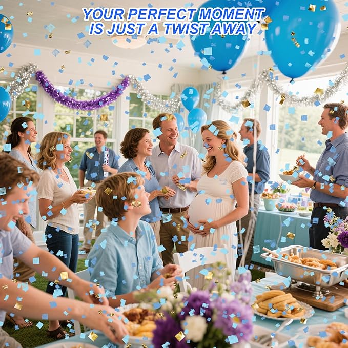 2 Pack Gender Reveal Confetti Cannon, 12 in Blue Square shaped Paper Party Poppers Cannons, Confetti Poppers For Baby Boy Girl Gender Reveal Baby Showers (Square, Blue)