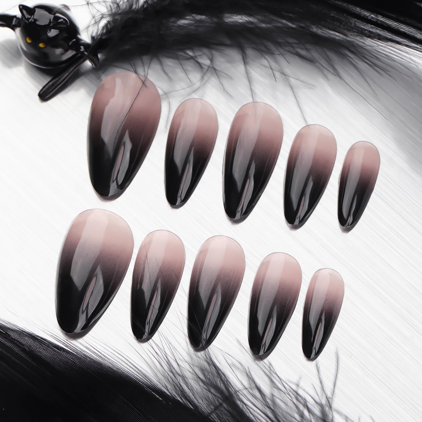 BABALAL Press on Nails Almond Medium Fake Nails Black Goth Glue on Nails Halloween Acrylic Nails Vampire Stiletto False Nails 24Pcs Punk Stick on Nails