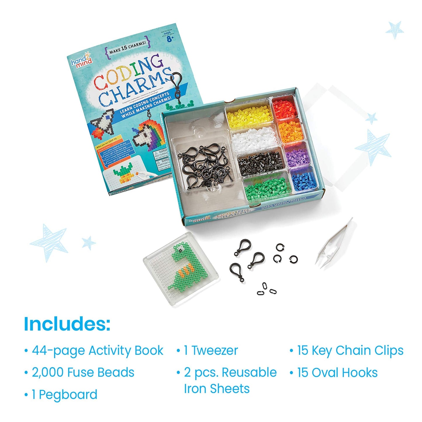 hand2mind Coding Charms, Coding for Kids 8-12, Fuse Bead Iron Craft Kit, Make Your Own Keychain, Coding Kits for Students, Computer Programming for Kids, STEM Activities, Educational Science Kits