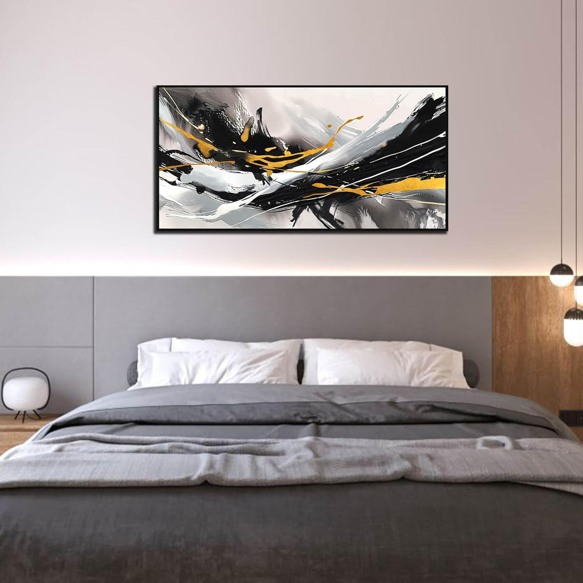 Black and White Canvas Wall Art for Living Room - Modern Abstract Wall Decor for Bedroom - Black Framed Wall Art for Office Size 29" x 59"