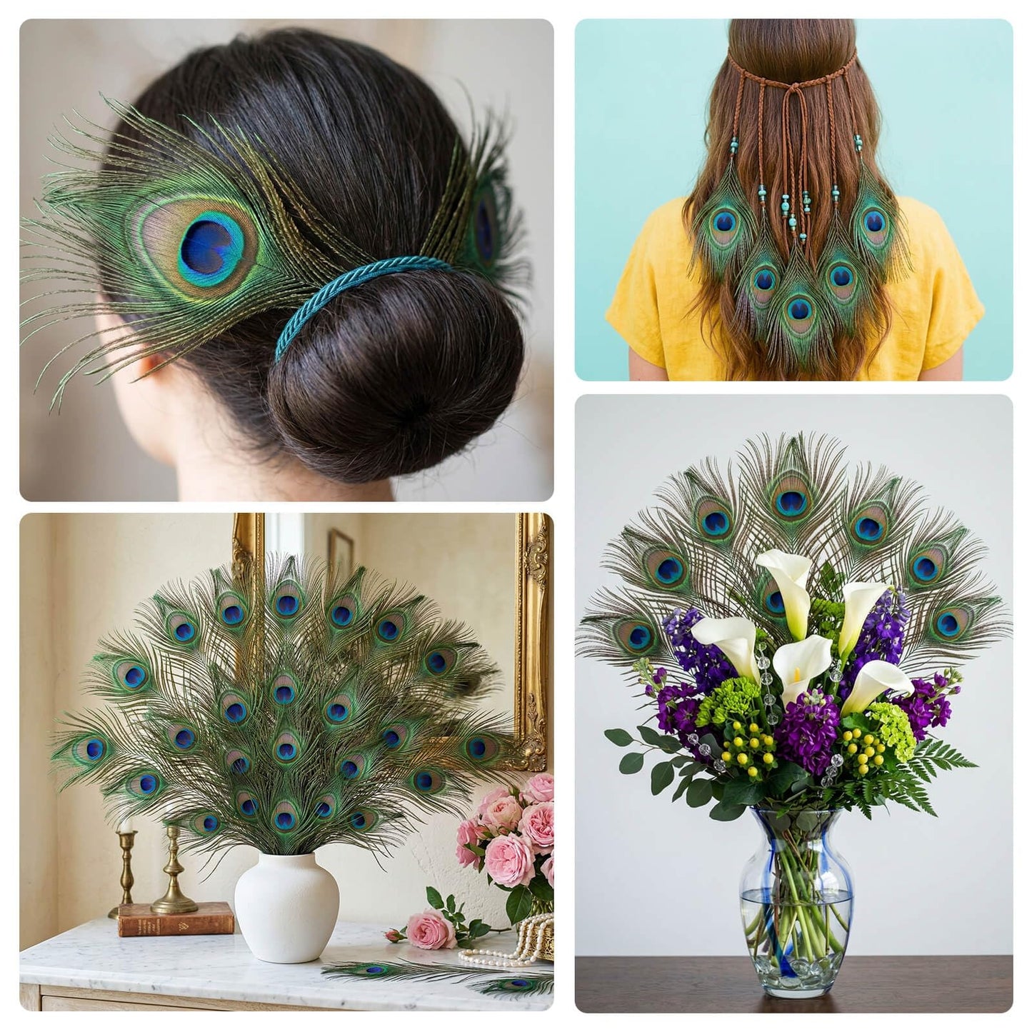 Piokio 50 pcs Peacock Feather in Bulk 10-12 inch(25-30 cm) Bulk for DIY, Craft Vase Wedding Home Party Christmas Day Peacock Feathers Decoration
