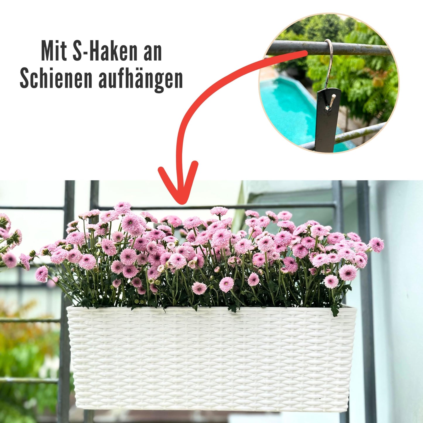 LaLaGreen Window Boxes Planters (20 Inch, 2 Pack) Outdoor Wall Hanging Flower Box with Bracket, Vertical Wall Mounted Self Watering White Rectangular Plant Container Modern Garden Herb Kitchen Indoor