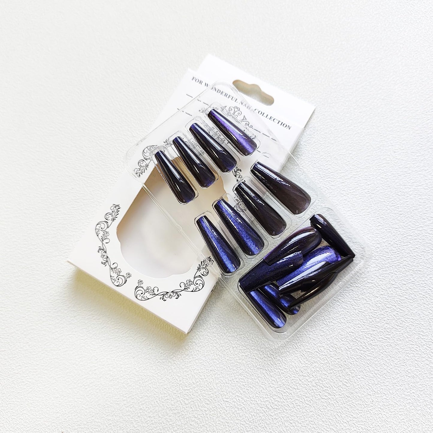 KKUUOO Press On Nails - Long, Blue Glitter False Nails with Design, Shiny Acrylic Finish, Full Cover, Reusable Stick On Nails for Women & Girls