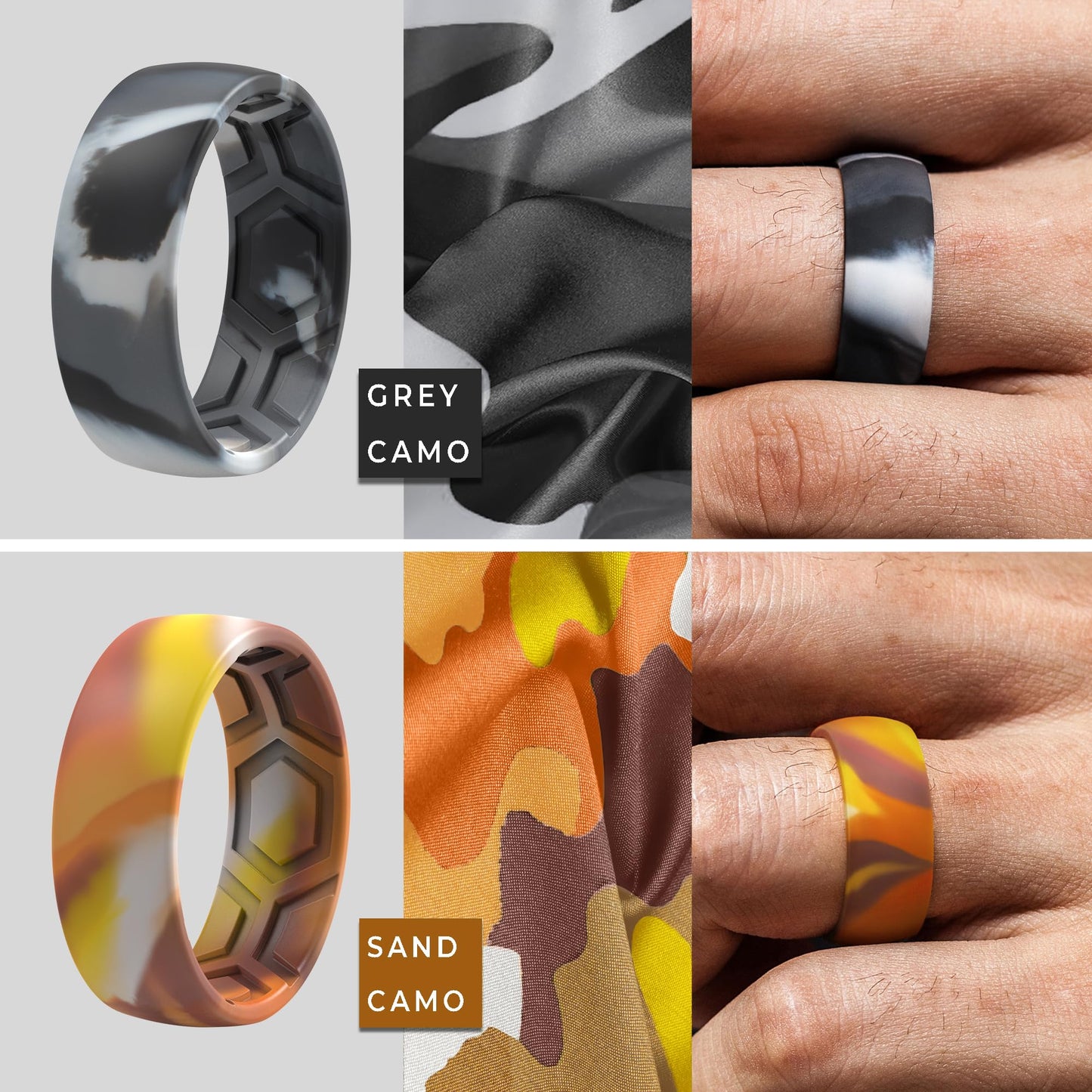 ThunderFit Men's Patterned Silicone Rings, 8mm Wide 2.2mm Thick Rubber Bands,Variety Multipack 1,4,7