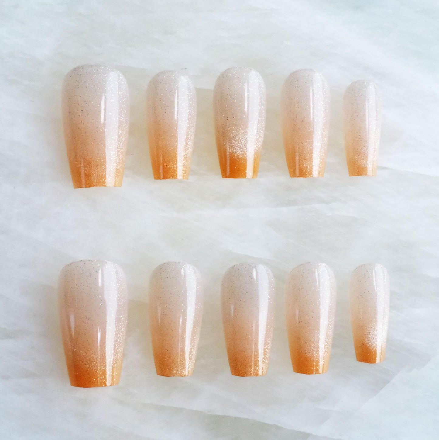 Glossy Cat Eye Ballerina Press-On Acrylic Nails, Coffin Style (Orange, 30 pcs)