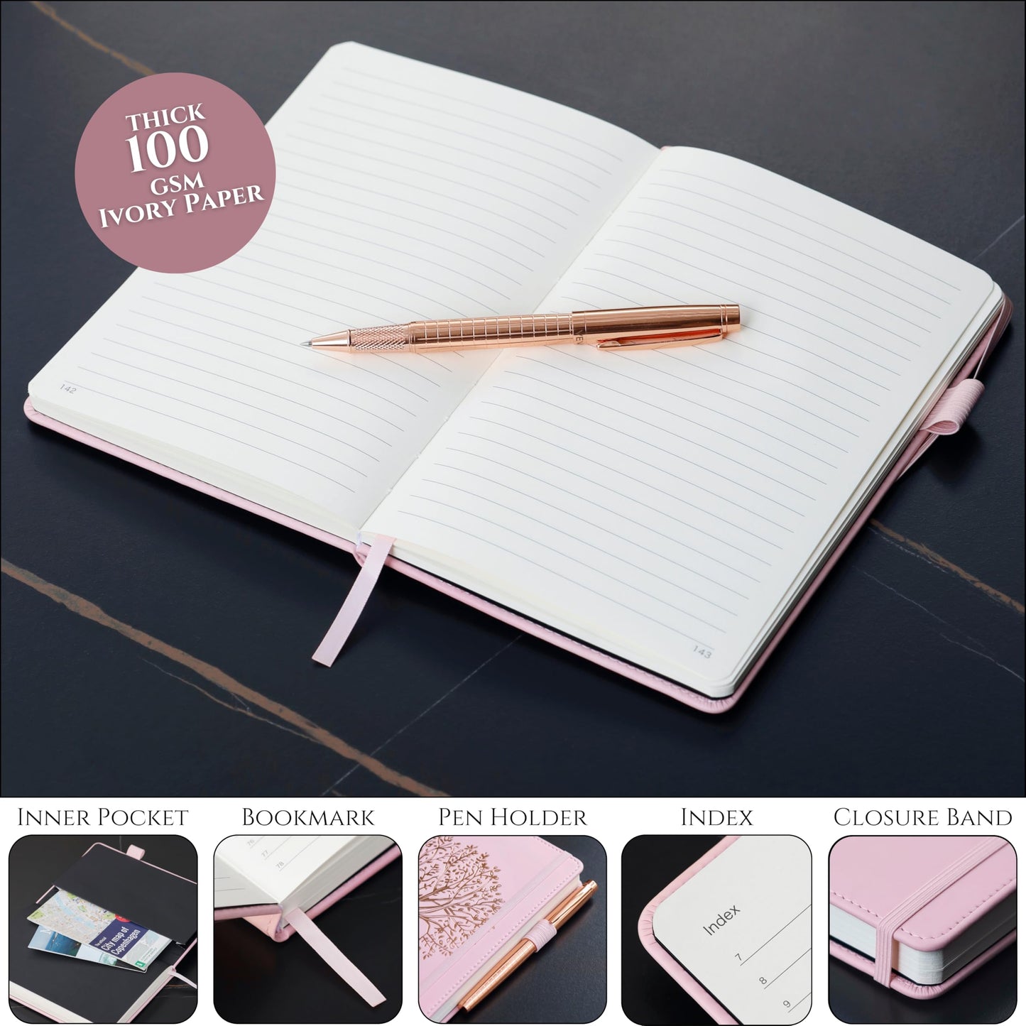 Veway Luxury Journal and Pen Set for Women - A5 Vegan Leather Notebook with Pen - 224 Lined Pages, Index & Gift-Ready Packaging (Eternal Tree of Life)