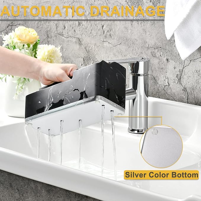 VITVITI Toothbrush Holders for Bathroom, Bathroom Organizer Countertop, 5 Compartment Bathroom Accessories Storage for Toothpaste/Vanity Counter/Sink, Black Resin of Marble Color
