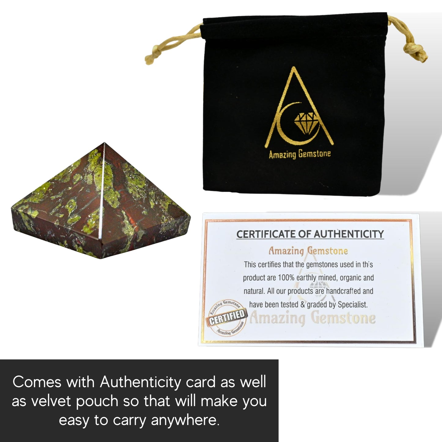 Amazing Gemstone Dragon Bloodstone Pyramid Crystal Healing Stones - 1" Great Pyramid Figurine of Natural Stone Pyramid for Meditation, Reiki, Chakra Balancing and Crystal Pyramids Grid