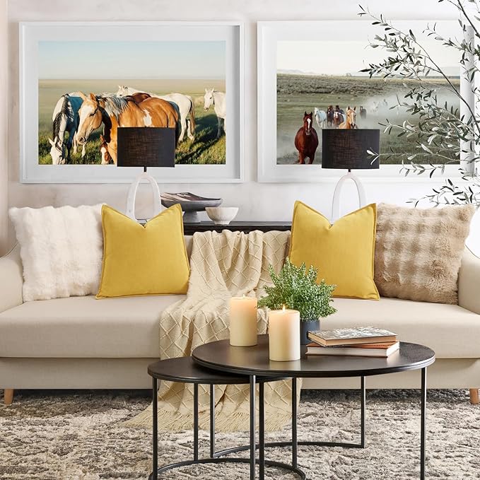 ZWJD Yellow Pillow Covers 16x16 Set of 2 Chenille Throw Pillow Covers with Elegant Design Soft and Luxurious Decorative Throw Pillows for Couch, Bed, and Home Decor