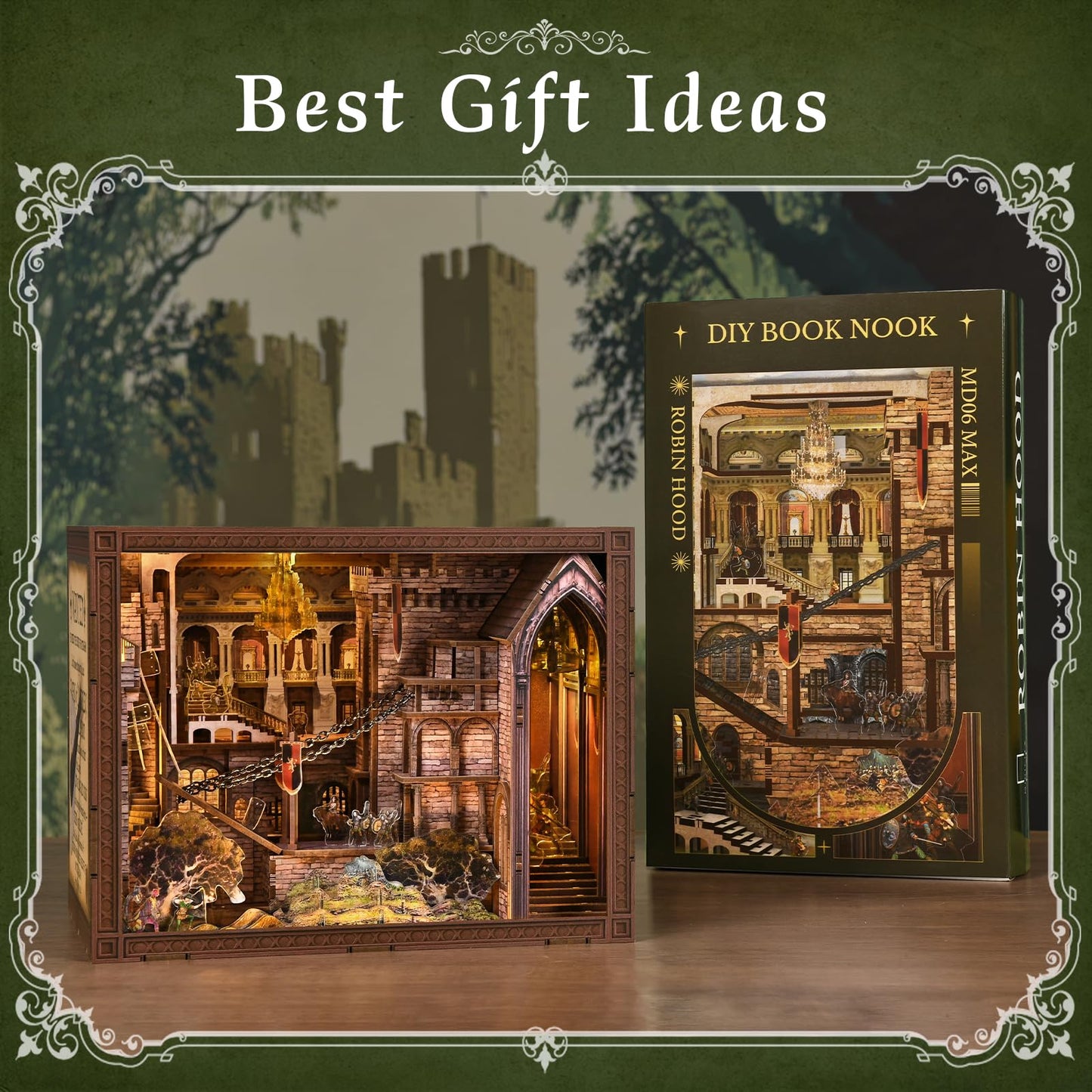 MiniCity DIY Book Nook Kit - Easy DIY Wooden Miniature Kit with LED Lights, Tools & Dustcover for 15+ (Robin Hood)