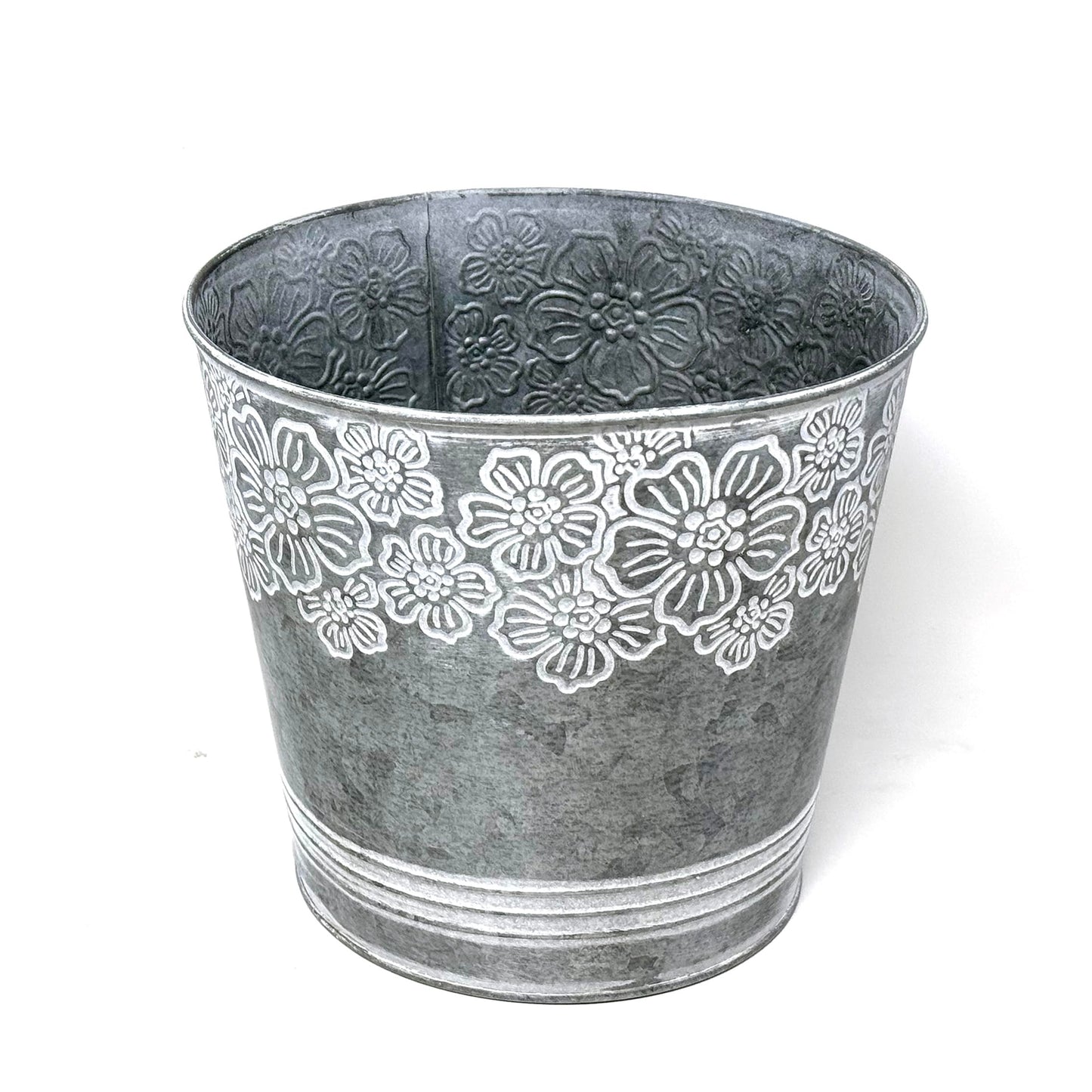 allgala Galvanized Planter Pot Indoor and Outdoor Decoration-Round Grey-7"-HD88312