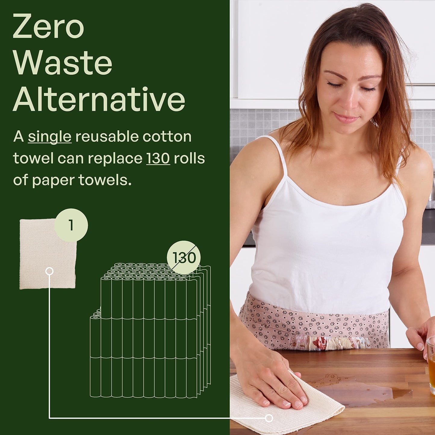 mioeco 20 Pack Reusable Kitchen Paper Towels Washable - Super Absorbent Natural unPaper Towels - Natural Cotton - Reusable, Paperless Kitchen Dish Cloths - 100% Organic