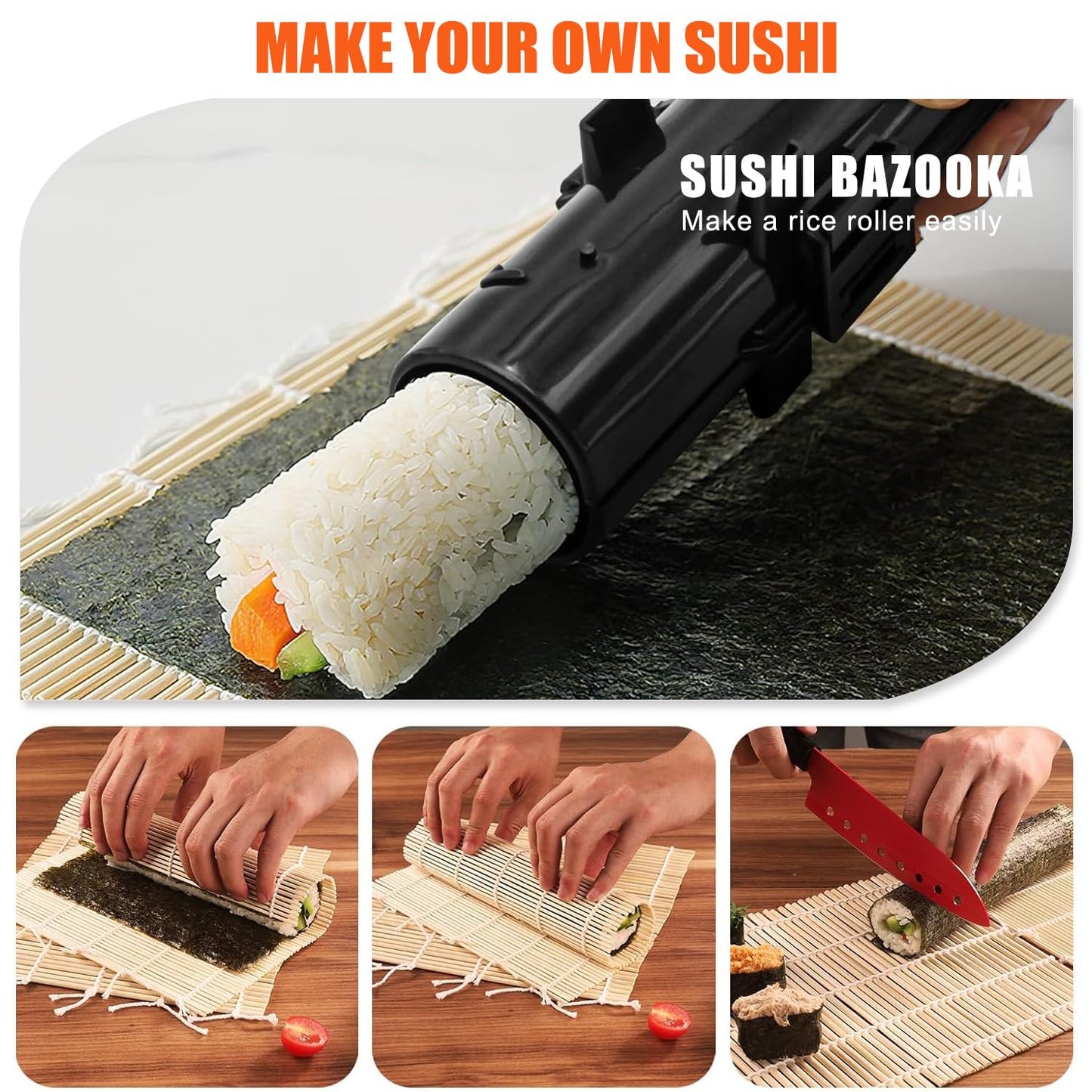 SmileTools Sushi Making Kit, 28 in 1 Sushi Roller Kit with Bamboo Mats, Sushi Bazooka, Nigiri Gunkan Sushi Mold, Musubi Maker, Rice Ball Mold & More