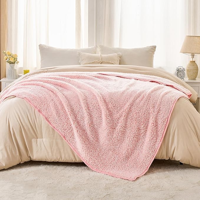 EMME Fuzzy Blanket Soft Fleece Throw Blankets for Women, Fluffy Sherpa Throws(Plush Pink,108"x90")