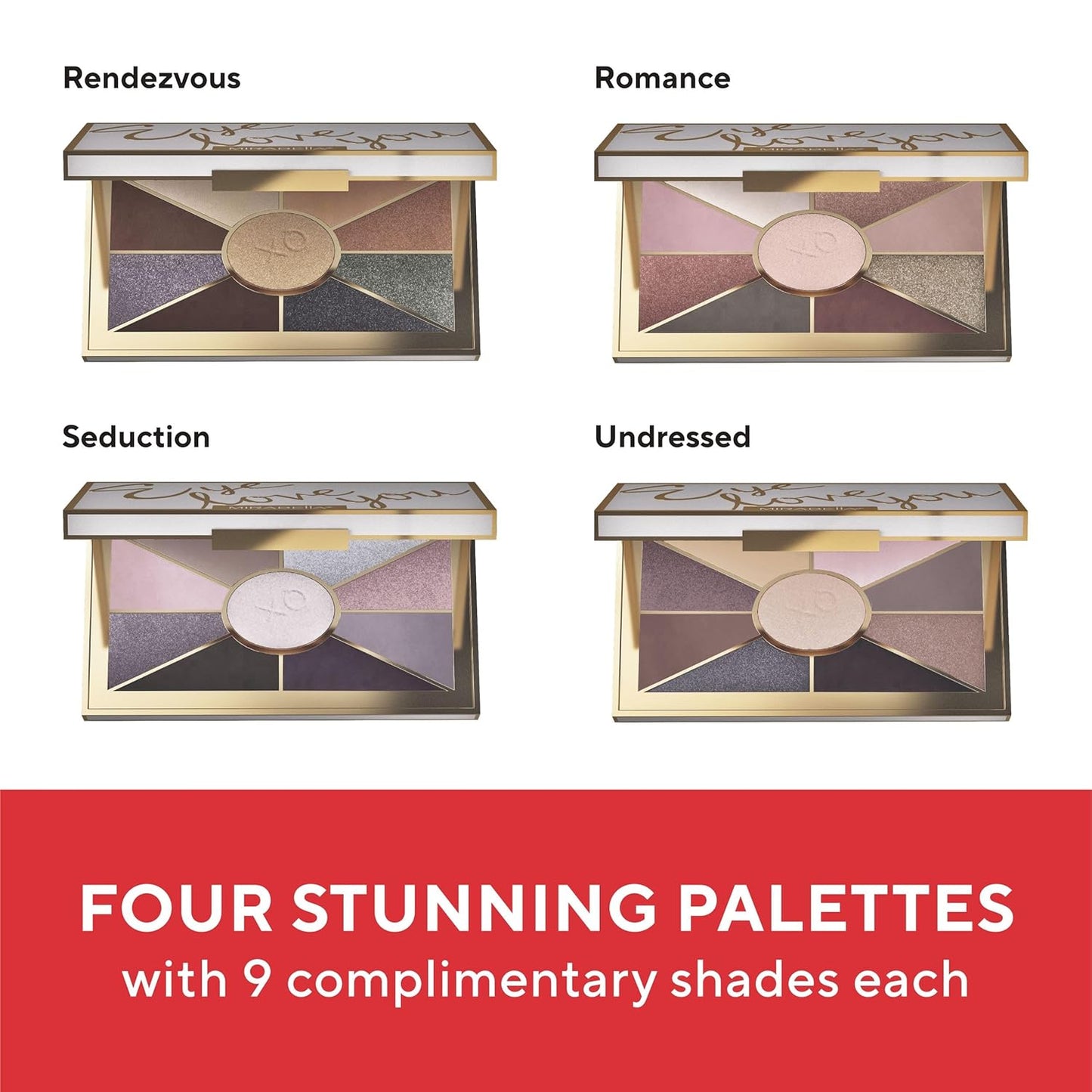 Mirabella Eye Love You Neutral Shimmer Eyeshadow Palette - Makeup Palette w/Ultra Pigmented Pressed Powders, Creamy Matte & Shimmer Pink Eyeshadow Shades - Romance