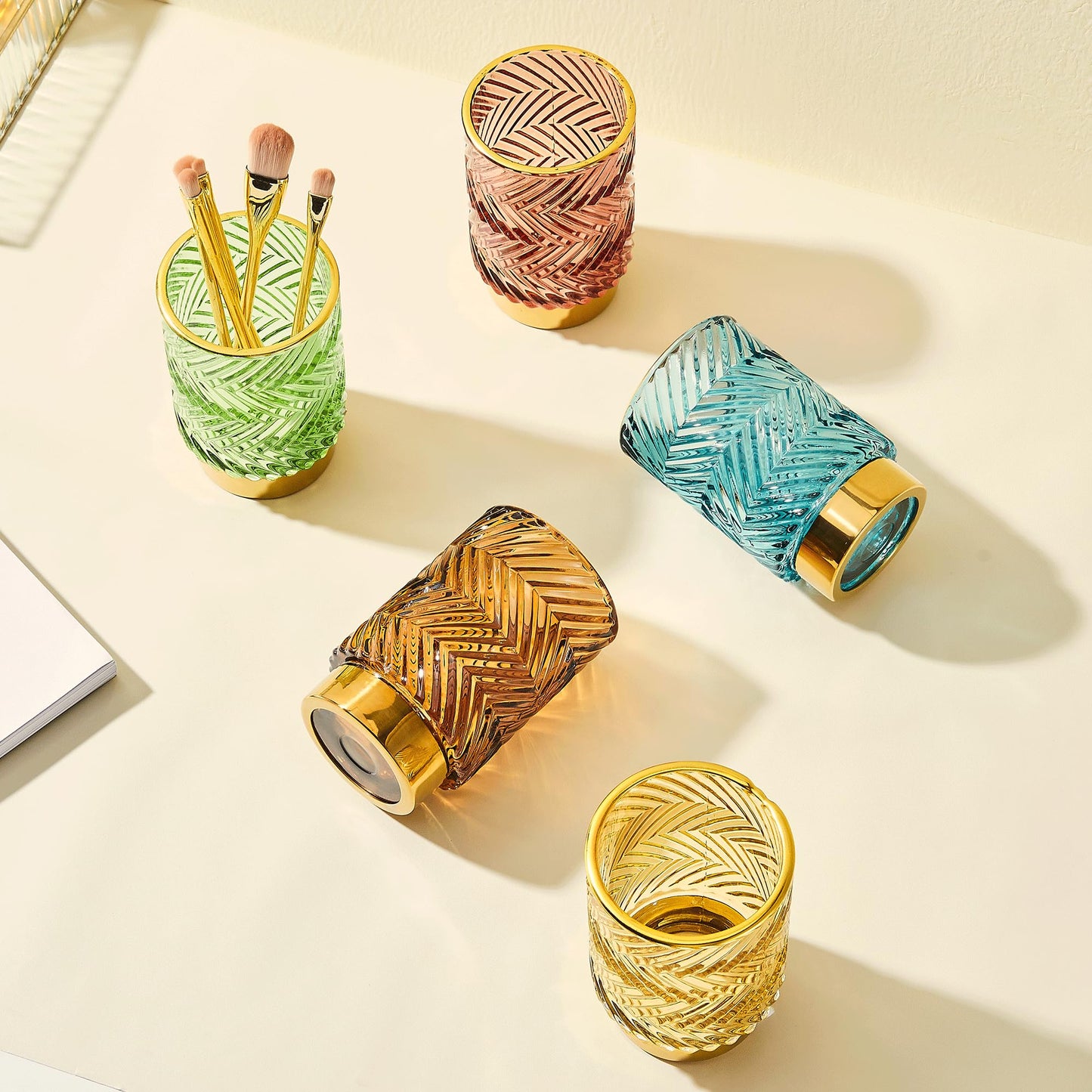 LEICURACE Makeup Brush Holder Organizer,Toothbrush Holders,Desk Pen Pencil Holder,Multifunctional Vintage Glass Brush Cup（A40-4-US）