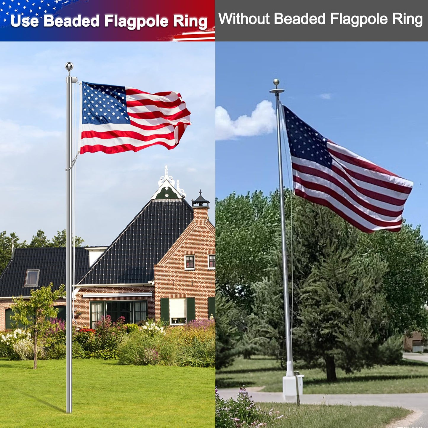 Lechansen Flag Pole Accessories Parts, Heavy-Duty Beaded Retainer Ring with Spinners, Flag Weights for Wind, Stainless Steel Flagpole Beads & Parts Kit - Secure Your Flag for Outdoor Display