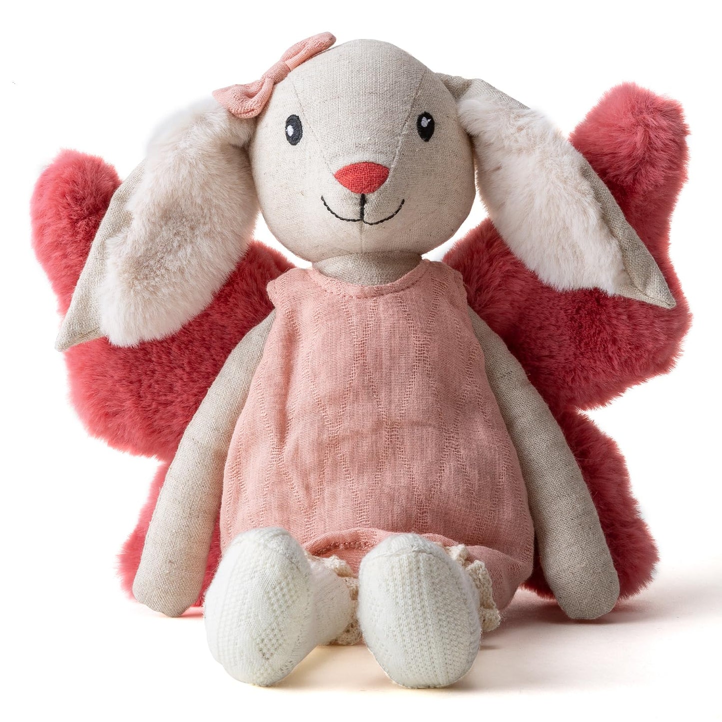 CUDDLE CORNER 11" Easter Bunny Plush Toy with Wings, Linen Cotton Stuffed Rabbit Animal, Easter Decor Plush Figure, Bunny Stuffed Animal Gift for Baby