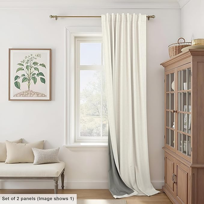 Extra Wide 70 Inch Blackout Curtains & Drapes 108 Inch Long 2 Panel for Sliding Glass Doors Modern Farmhouse Linen Blend Heavy Floor to Ceiling Large Window Bedroom Drape 70x108 Length Cream Off White