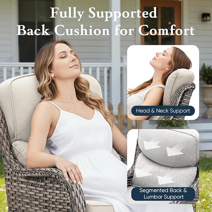 Belord Luxury 6" Thick Cushioned 7 Pieces Patio Furniture Set with Outdoor Couch, Wicker Outdoor Conversation Set with High Back Swivel Rocker Chairs for Deck Porch Yard and Poolside - Grey+Beige