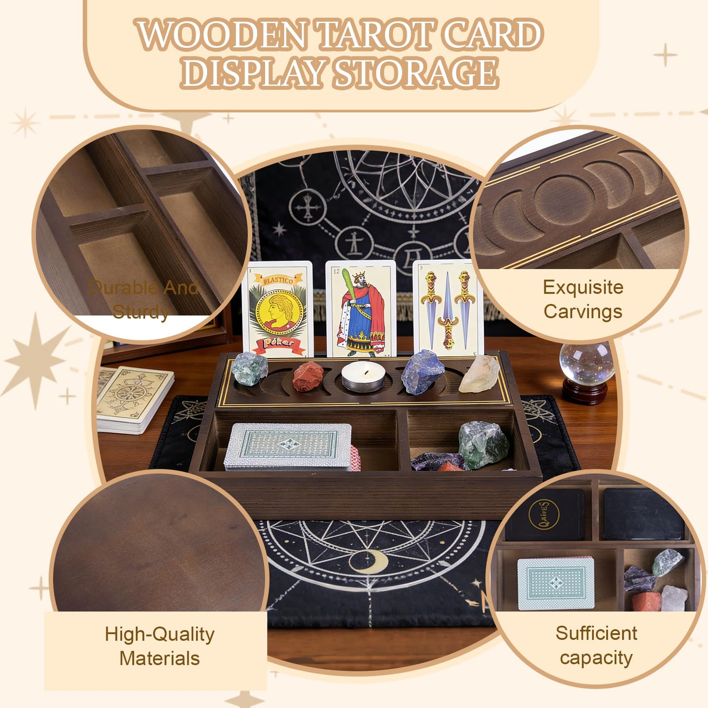 DigNew Tarot Card Holder,Wooden Tarot Card Display Storage,Tarot Accessories,Wiccan Altar Divination and Witchcraft Decor