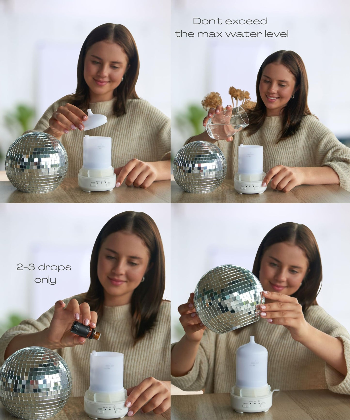 Mirror Ball Diffuser – Cute Essential Oil Diffuser and Humidifier for Home, 2 Timer Modes, Mirror Ball Eclectic & Maximalist Room Decor, Disco Gift