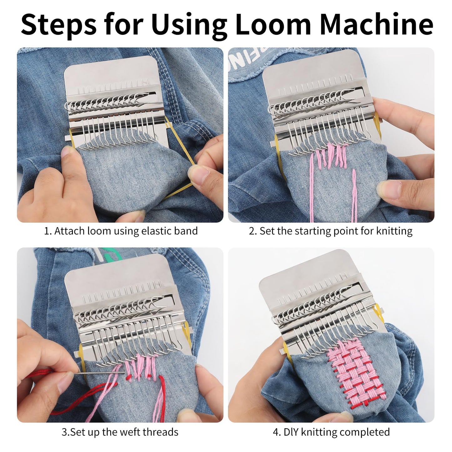 Mini Darning Loom Mushroom Knit Patch Kit for Socks, 14 Hooks Small Speedweve Style Weaving Darning Loom with 14 Pcs Large Eye Needles 50 Colors Thread, Handcraft DIY Home Sewing Repair Tool