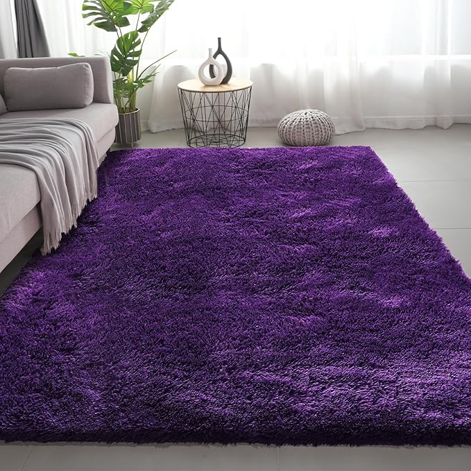Shag Area Rugs for Bedroom Living Room,4X6 Ultra Soft Purple Fluffy Area Rugs for Dorm, Indoor Carpet Nursery Rugs for Kids Girls Room Home Decor,Purple