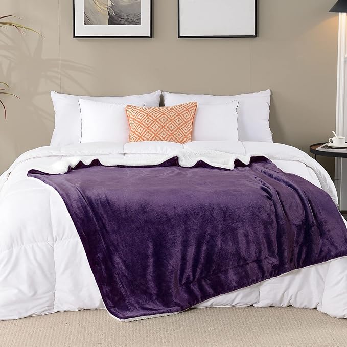 SOCHOW Sherpa Fleece Throw Blanket, Double-Sided Super Soft Luxurious Plush Blanket Throw Size, Aubergine, 50x60 inches