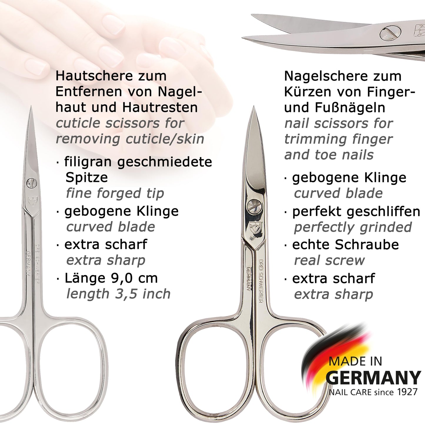 3 Swords Germany - brand quality 6 piece manicure pedicure kit set for professional finger & toe nail care with leather case - Made in Germany - black genuine leather