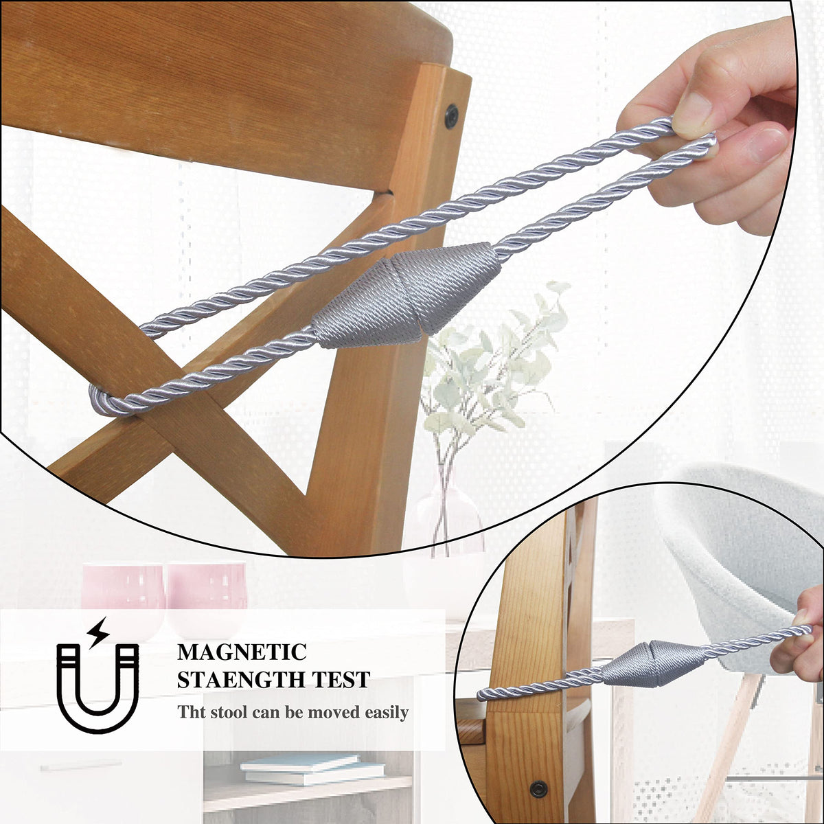 2 Pack Magnetic Curtain Tiebacks Rope Modern Handmade Curtain Tie Backs Decorative Drapes Weave Holdbacks for Window Décor