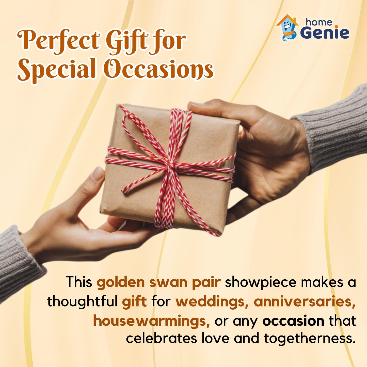Home Genie "Golden Swan Pair Showpiece | Handcrafted Symbol of Love & Harmony | Elegant Home & Office Decor