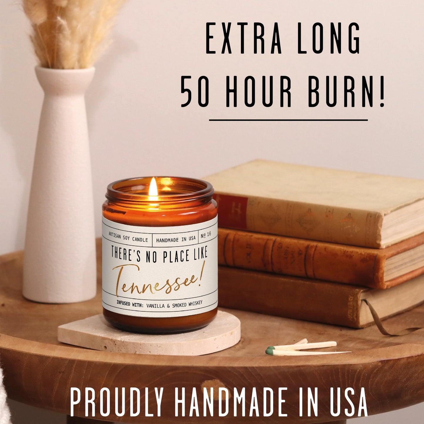 Tennessee Gifts, Tennessee Decor for Home - 'There's No Place Like Tennessee Candle, w/Vanilla & Smoked Whiskey I Tennessee Souvenirs I Tennessee State Gifts I 9oz Jar, 50Hr Burn, USA Made